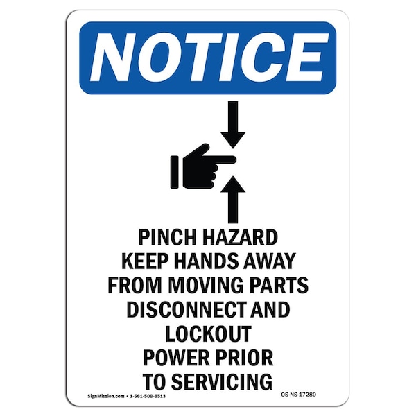 OSHA Notice Sign, 5" Height, Pinch Hazard Keep Sign With Symbol, Portrait, 10PK